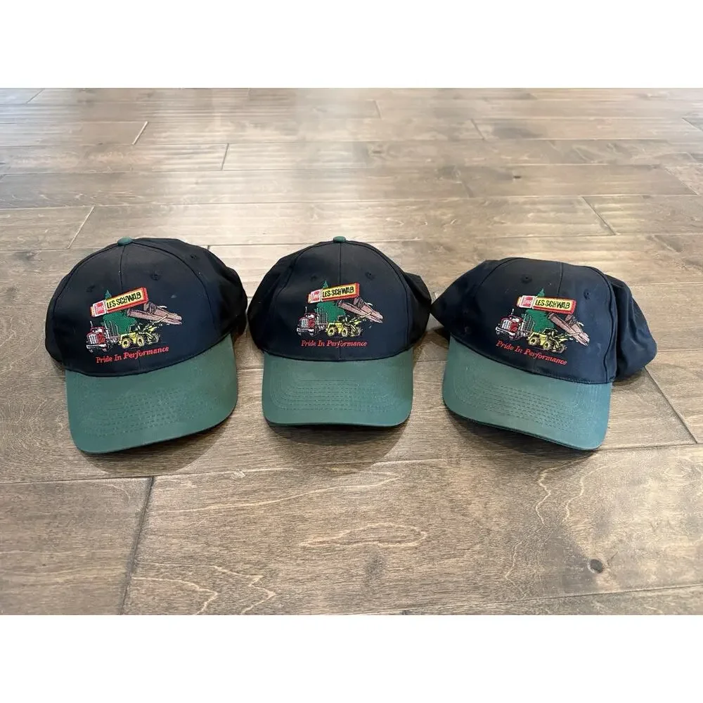 Lot Of 3 Vintage Les Schwab Tires Black Green Pride in Performance SnapBack Hat